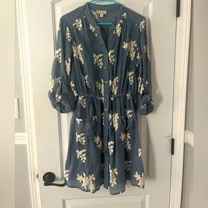 Button down Jean color embroidered dress.